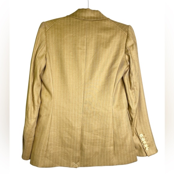 Veronica Beard‎ Gaya Linen-Blend Pinstriped Dickey Blazer Camel - Picture 8 of 11
